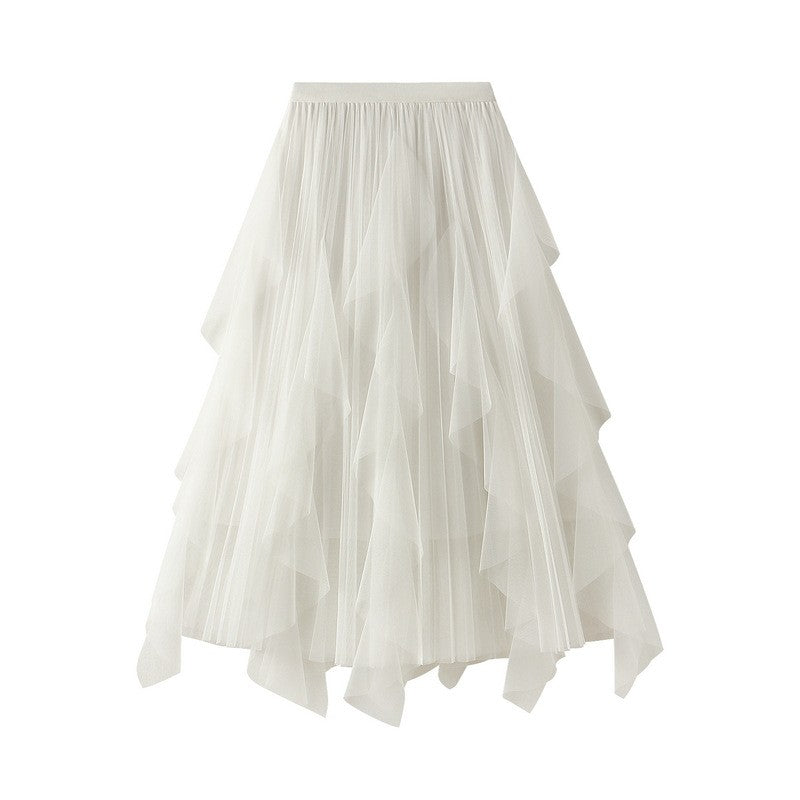 Ruffle Mesh Patchwork Hemline Skirt