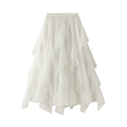 Ruffle Mesh Patchwork Hemline Skirt