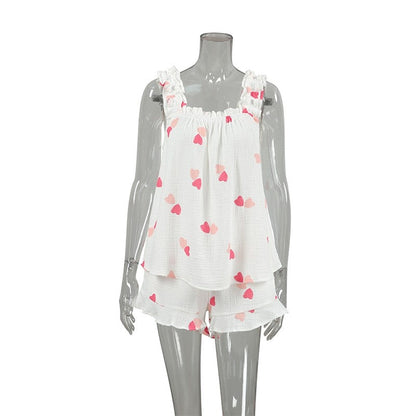 Floral Printed Sleeveless Crop Top Pajama Set