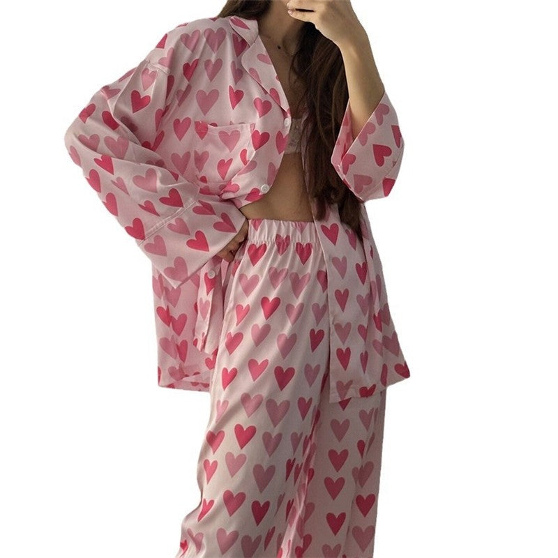Heart Print Pink Women's Pajama Set