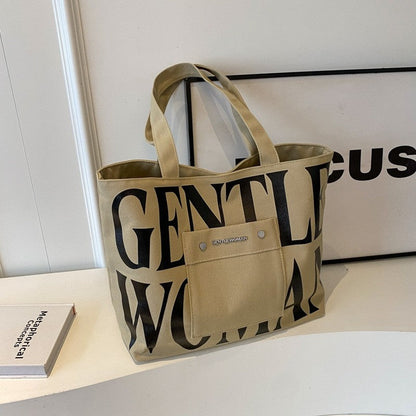 Letter Print Canvas Shoulder Bag with Large Capacity