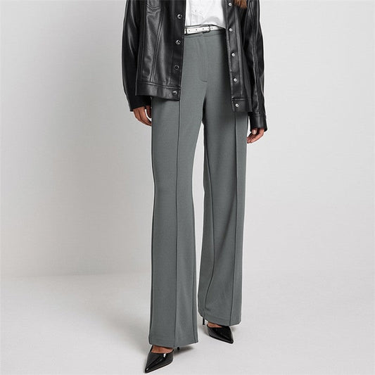 High-Waisted Solid Color Straight Leg Casual Pants