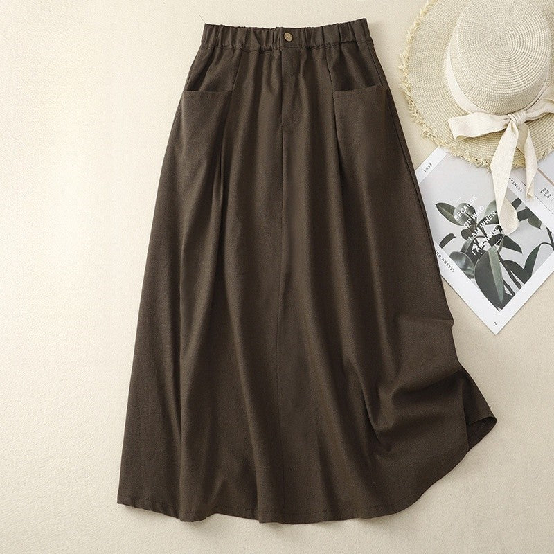 Elastic Waist A-Line Midi Skirt for a Slimming Look