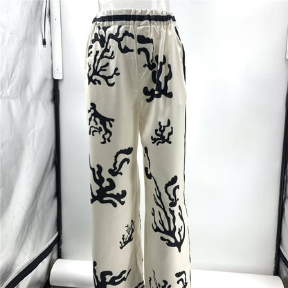 Relaxed Fit Satin Color-Blocked Wide-Leg Pants