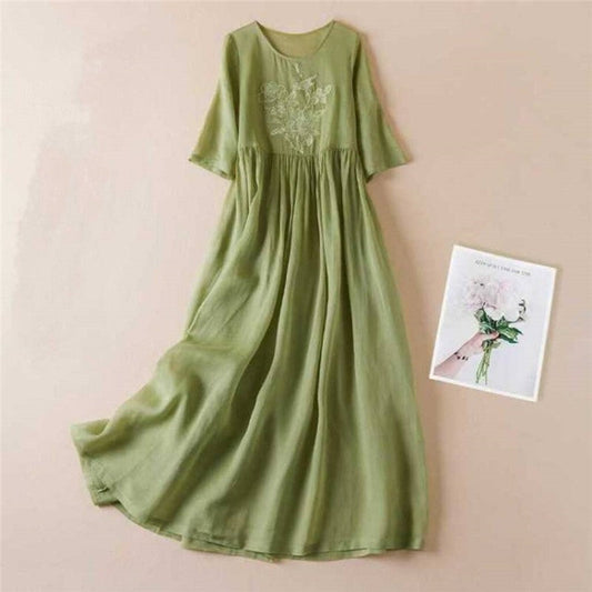 Ramie Delight Embroidered Dress