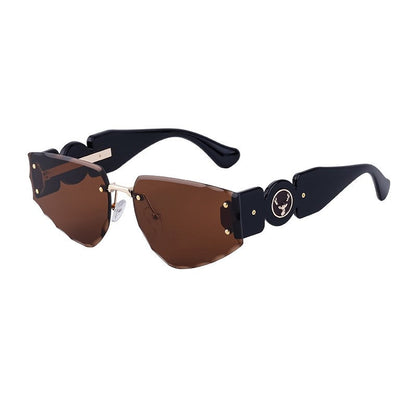 Fashionable Rimless Wide-Leg Carved Floral Sunglasses