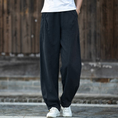 Fleece-Lined Solid Color Casual Lantern Pants