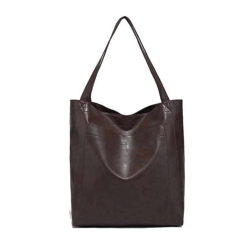 High-Capacity Soft Leather Tote Bag with Multiple Pockets