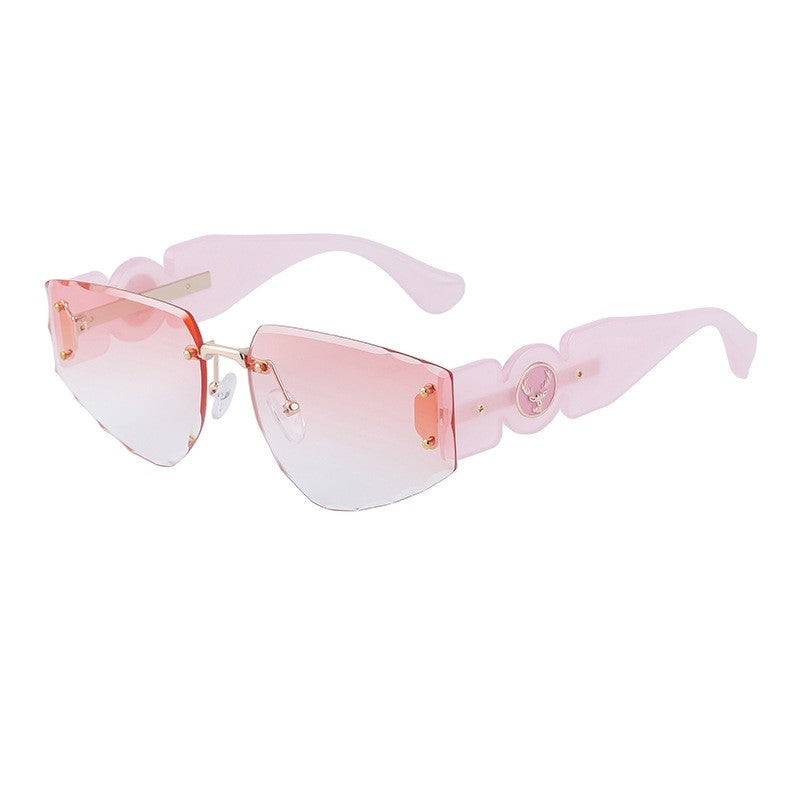 Fashionable Rimless Wide-Leg Carved Floral Sunglasses