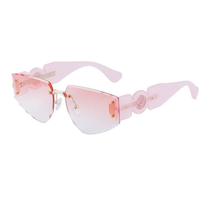 Fashionable Rimless Wide-Leg Carved Floral Sunglasses