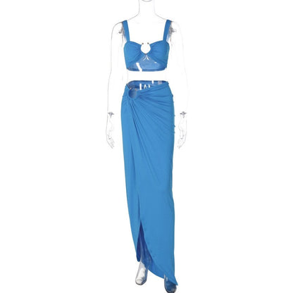 Strapless Ruched Bodycon Dress Set with Side Slit