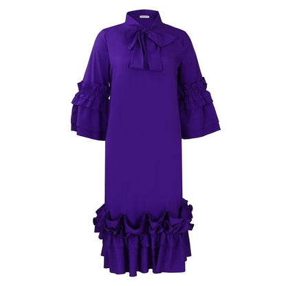 Stylish Ruffle Hem Trumpet Sleeve Dress