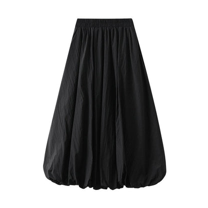 Sure! Here is an optimized title for your clothing product in English:

"Chic Solid Color Elastic Waist A-Line Lantern Sk