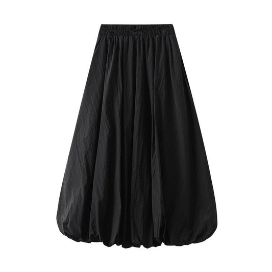 Sure! Here is an optimized title for your clothing product in English:

"Chic Solid Color Elastic Waist A-Line Lantern Sk