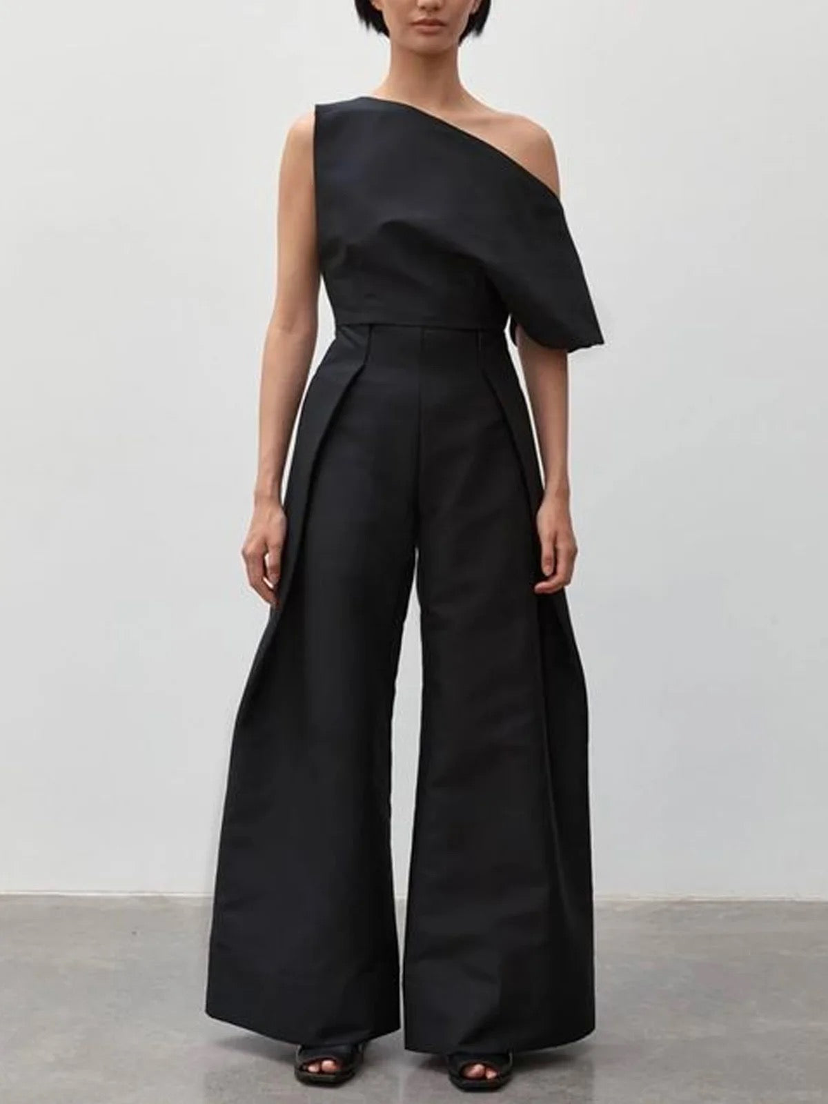 Loose Sleeveless Solid Color Off-The-Shoulder Two Pieces Set
