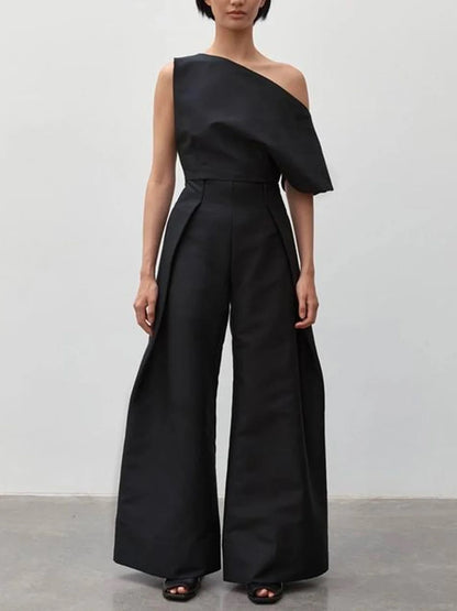Loose Sleeveless Solid Color Off-The-Shoulder Two Pieces Set