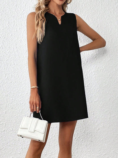 A-Line High Waisted Solid Color V-Neck Mini Dresses