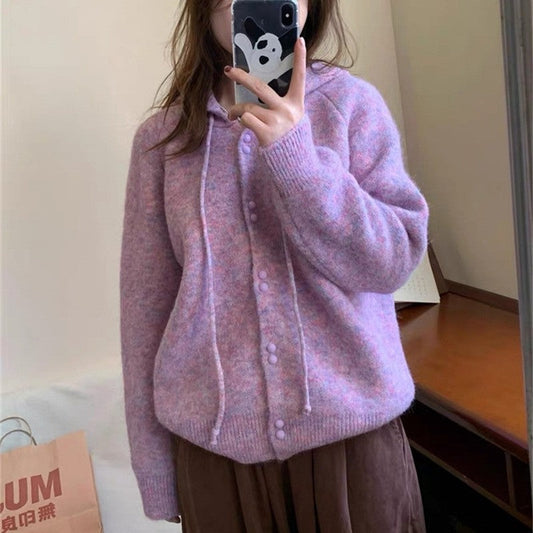 Solid Color Long Sleeve Hooded Drawstring Pullover Sweater