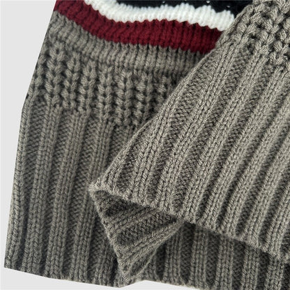 Half Zip, Half High Neck Sweater With Contrasting Colors