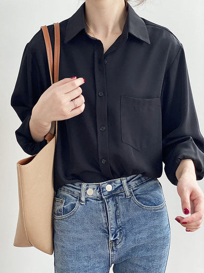 Urban Solid Color Lapel Long Sleeves Blouse
