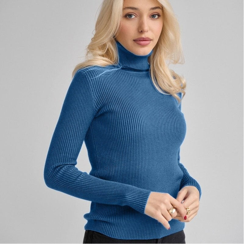 High Neck Pullover Solid Color Sweater