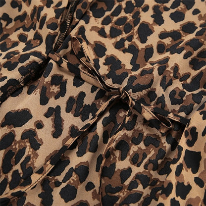 Leopard Print Feather Patchwork V-Neck Long Robe