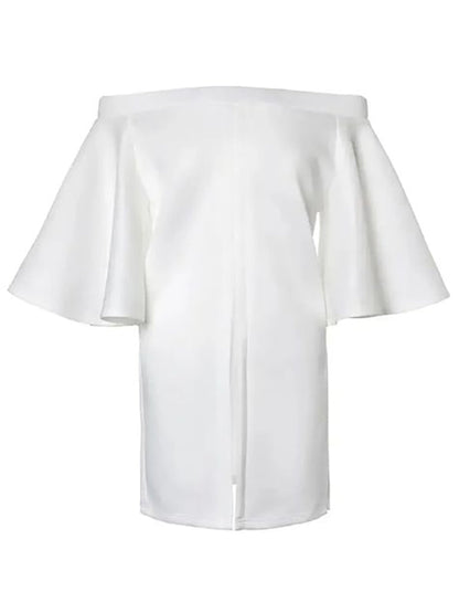 Flared Sleeves Half Sleeves Elasticity Solid Color Split-front Split-side Off-the-shoulder Blouses&shirts Tops