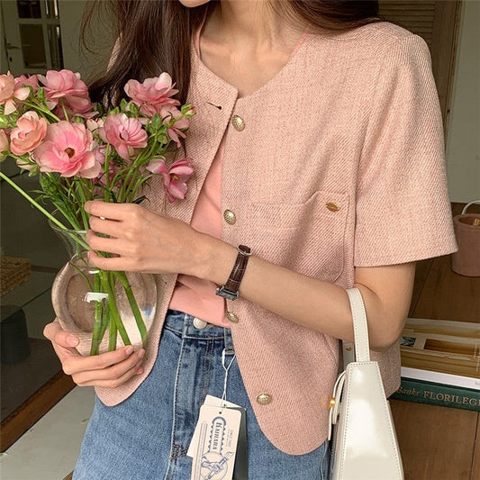 Stylish Solid Color Single-Breasted Blouse