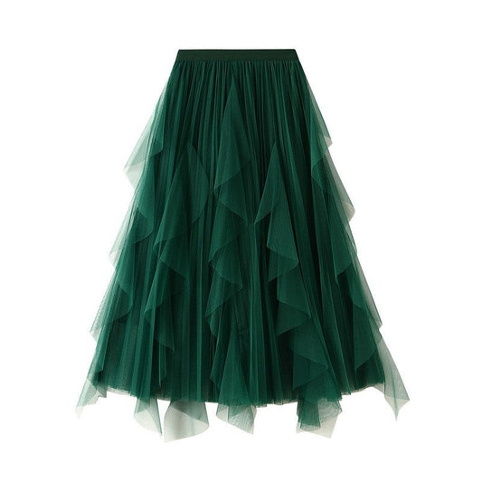 Ruffle Mesh Patchwork Hemline Skirt