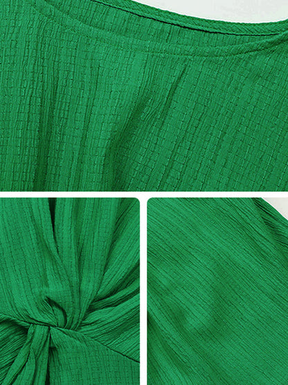 Loose Short Sleeves Knot Solid Color Textured Round-Neck T-Shirts Tops