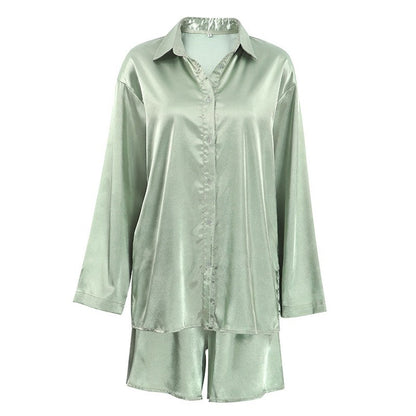 New Silk Lapel Long Sleeve Two-Piece Women's Pajama Set