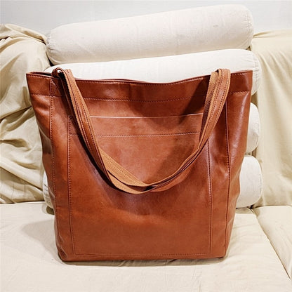 High-Capacity Soft Leather Tote Bag with Multiple Pockets