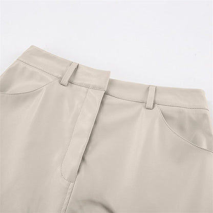 Retro High-Waisted PU Leather Skirt with Split Design