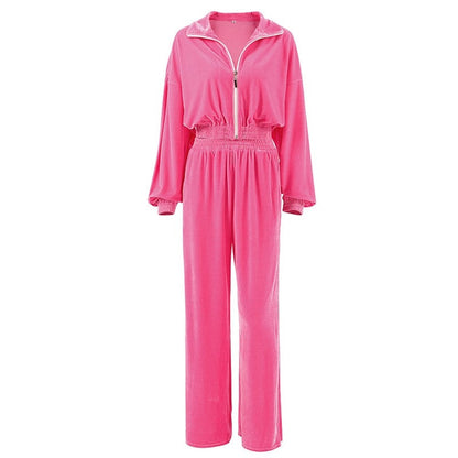 Velvet Drawstring Hoodie and Wide Leg Pants Sports Casual Suit
