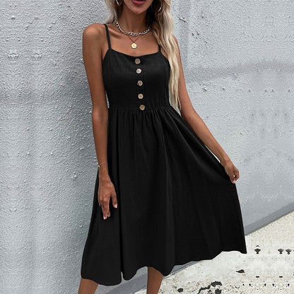 Solid Color Spaghetti Straps Square Neck Sleeveless A-Line Maxi Dress