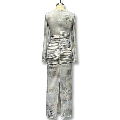 Floral Print Bodycon Long Sleeve Round Neck Dress