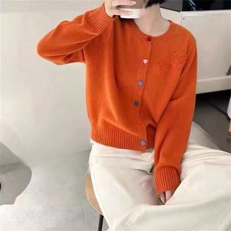 Solid Color Long Sleeve Single Breasted Knitted Cardigan Sweater
