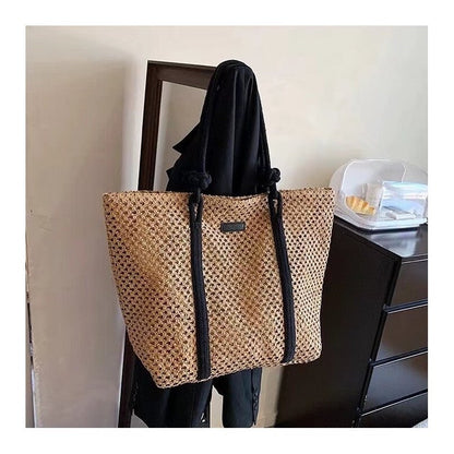 Woven Bag with Hollow-Out Design and Spacious Storage