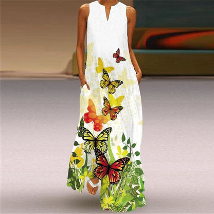 Sleeveless V-Neck Floral Print Casual Dress