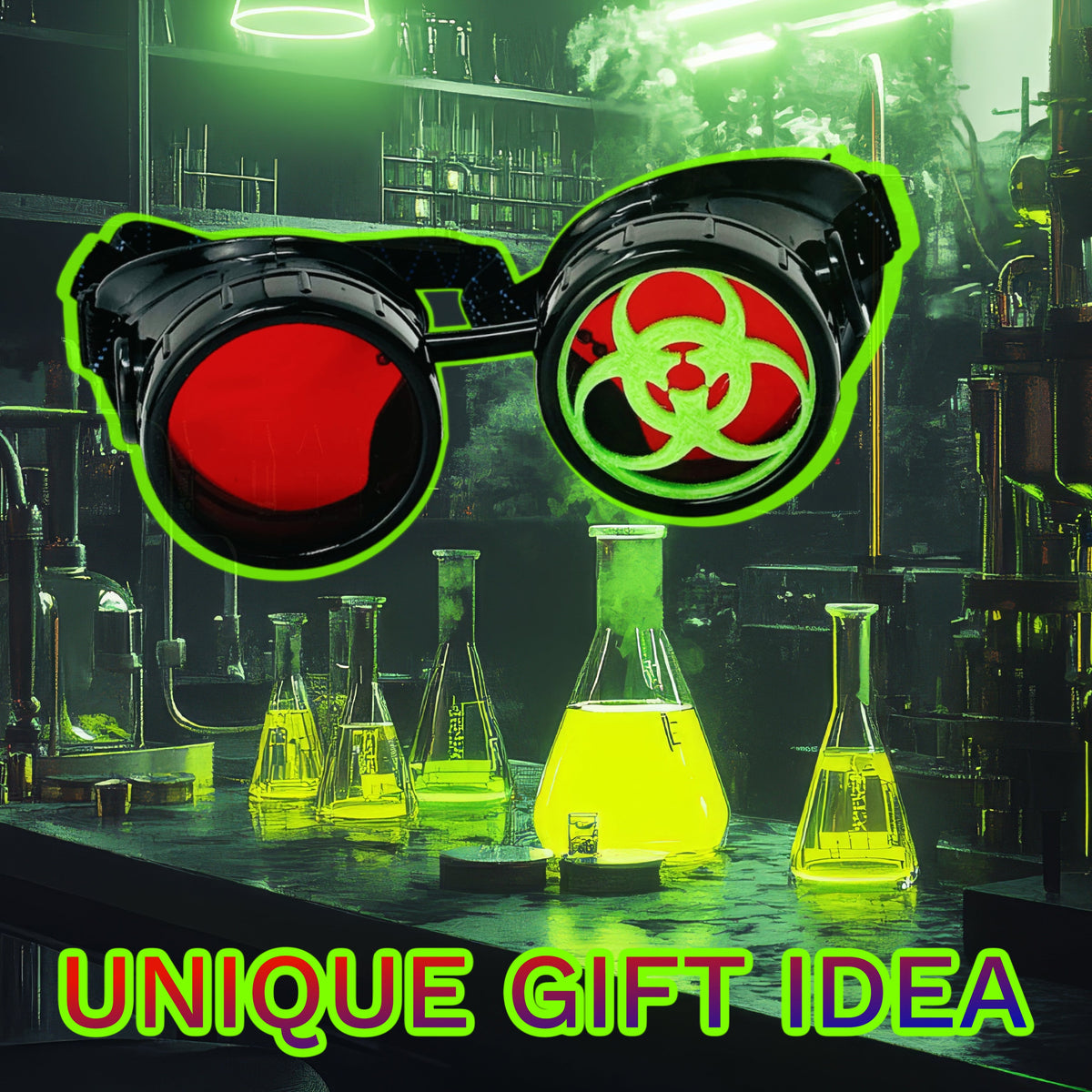 Mad Scientist Goggles – Biohazard - Cosplay Eyewear -  blue, purple, red, green lenses