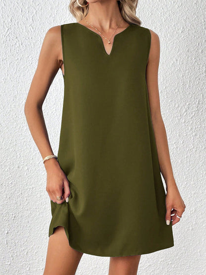 A-Line High Waisted Solid Color V-Neck Mini Dresses