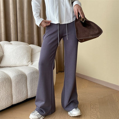 High-Waisted Flared Trousers with Floor-Length Hem