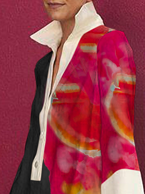 Floral Print Button-Up Shirt Dress with Three-Quarter Sleeves and Contrast Lapel