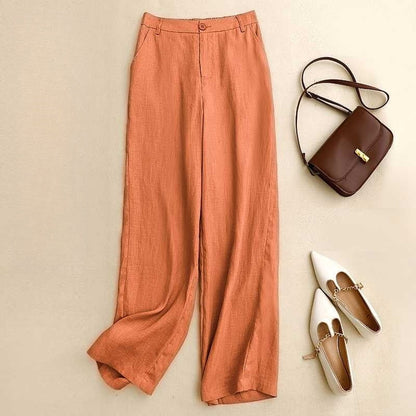 Relaxed Fit Solid Color Lightweight Wide-Leg Trousers