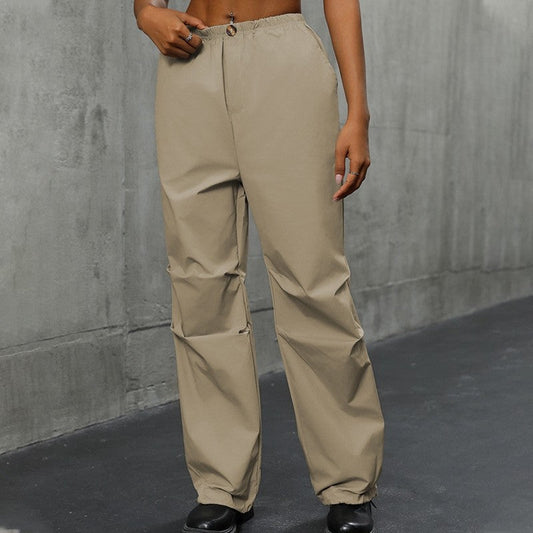 Solid Color High-Waisted Straight Leg Casual Pants