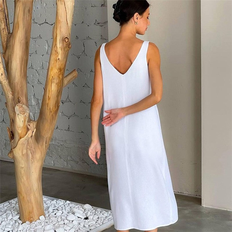 Long-Sleeve Cotton Linen Split Comfortable Pajama Set for Women