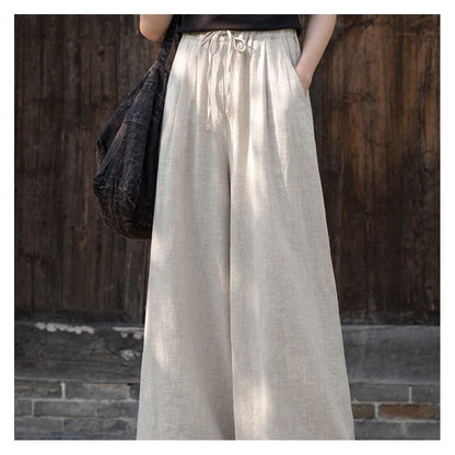 Elegant Tie-Waist Wide-Leg Pants in Solid Color