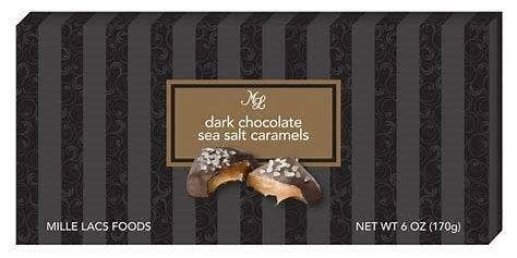 ML48642 6oz Mille Lacs Dark Chocolate Sea Salt Caramels 24/c