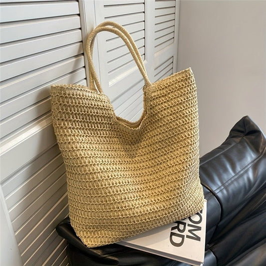 Stylish Oversized Straw Crochet Handbag