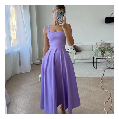 Satin Off-Shoulder Ball Gown with Waist Cinching